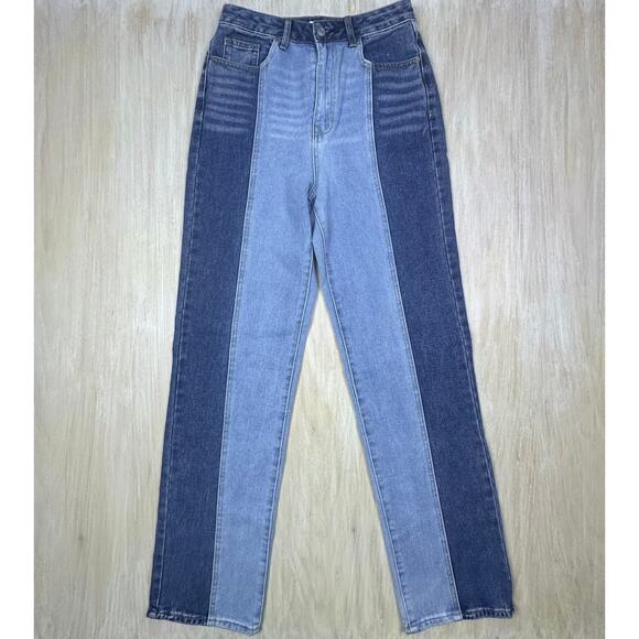 PacSun Eco Blue Two-Tone 90's Boyfriend High Rise Vertical Seam Denim Jeans 28 - Picture 1 of 16